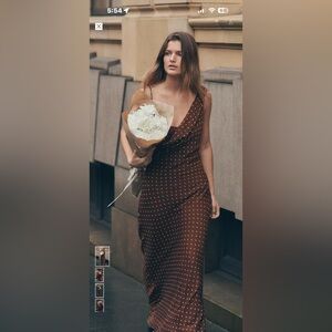 Zara Brown Polka Dot One-Shoulder Slip Dress